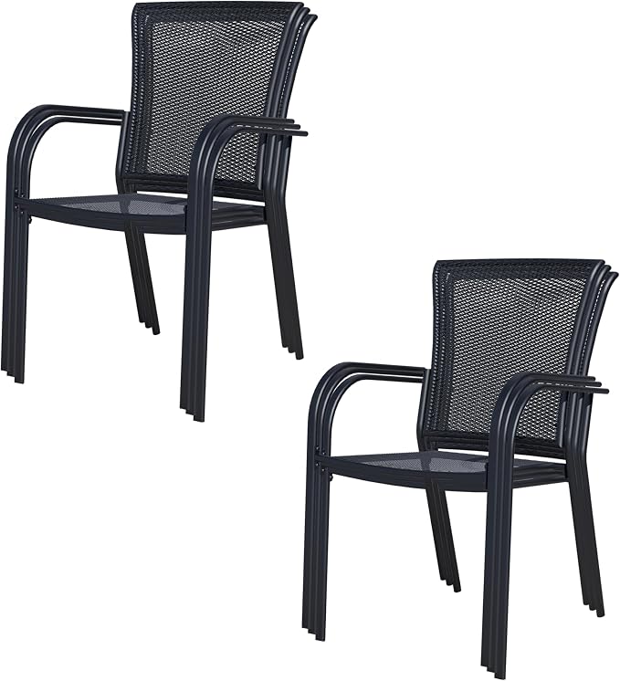 Outdoor Metal Patio Chairs Set of 6, Stackable Iron Mesh Dining Chairs - Image 7
