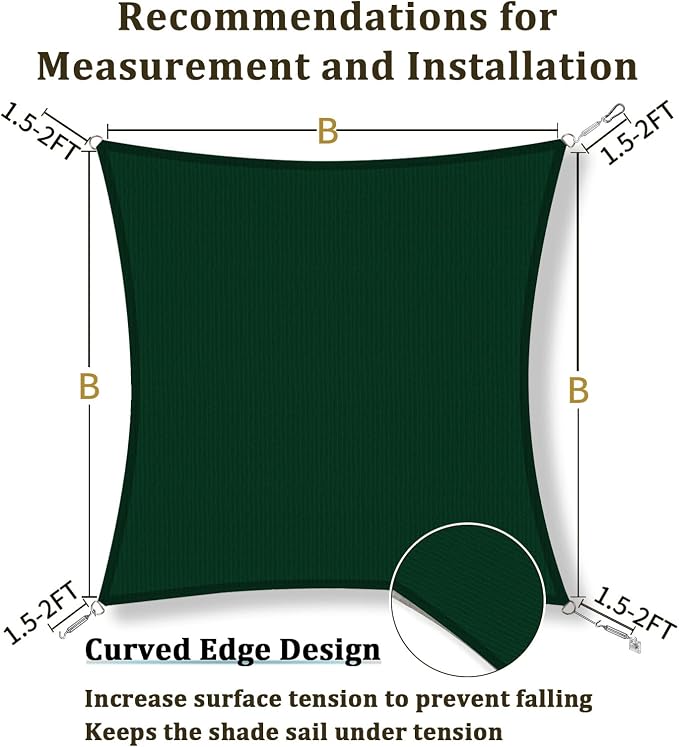 Shade&Beyond 9'x9' Sun Shade Sail Canopy Square, UV Block Breathable Curved - Image 5