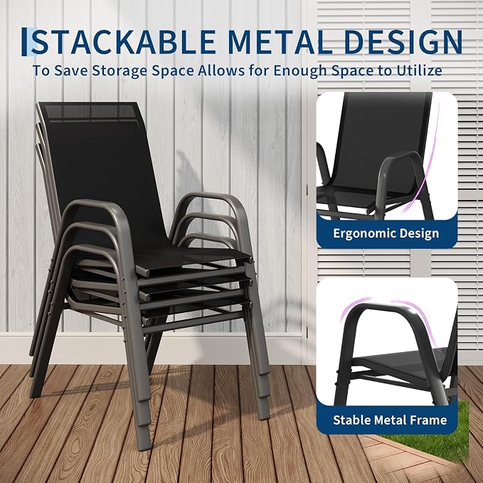 Garvee Patio Chairs Set of 6, Stackable Chairs - Image 4