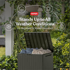 Keter City 30 Gal Outdoor Storage Box and Patio Side Table | Taupe, Weatherproof - Image 3