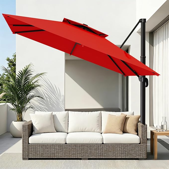12×12 FT Double-Top Cantilever Patio Umbrella, Outdoor Umbrellas by AreShark