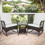 3pcs Modern PE Wicker Outdoor Rocking Chairs & Glass Table Set - Image 2