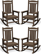 Oversized Outdoor Rocking Chair Set of 4, HDPE Porch Rocker, Coffee | by KINGYES