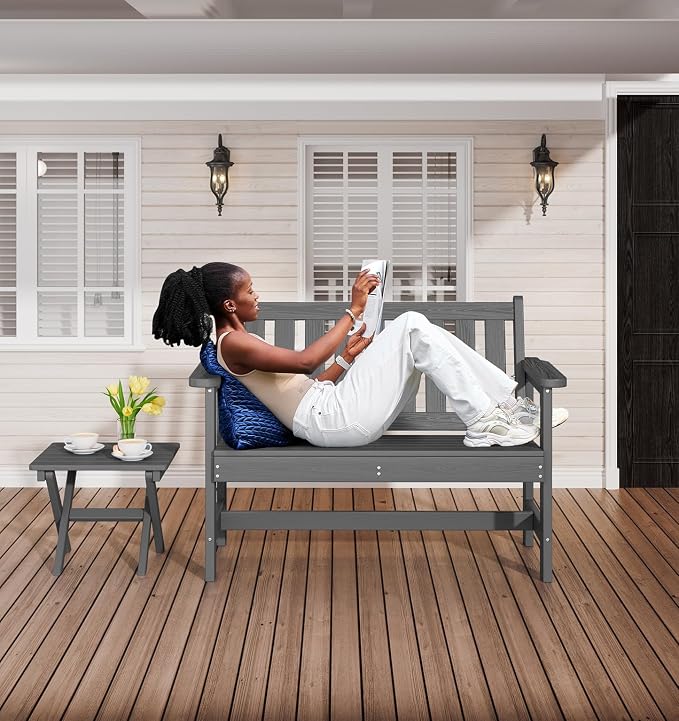SERWALL HDPE Outdoor Bench, Weatherproof Porch Bench, 2 Pack, Suitable - Image 2