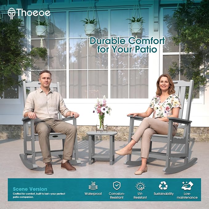 THOEOE Outdoor Rocking Chairs Set of 2, Oversized Patio Rocking Chair | HDPE - Image 2