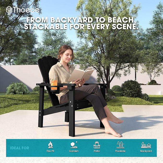 THOEOE Stackable Adirondack Chair Set of 8, HDPE All-Weather Fire Pit Chair | - Image 7