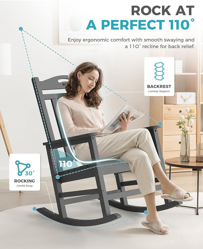 Oversized Outdoor Rocking Chairs Set of 4, 380lbs Heavy-Duty Large Patio Rocker - Image 5