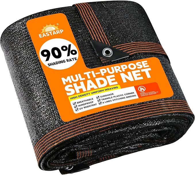 90% Shading Rate 20'x20' Black Shade Cloth, UV Resistant Durable Mesh Tarp by EASTARP