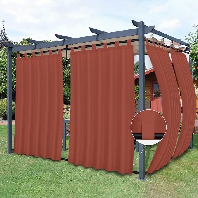 Easy-Going Outdoor Patio Curtains 2 Panels, 54x96 inch, Terra Red | Privacy by Easy-Going