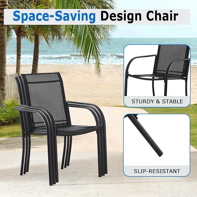 Outdoor Dining Chairs Set of 2, Stackable Patio Chair - Image 3