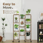Bamworld Plant Stand With Wheels Indoor Outdoor Wood Plants Shelf - Image 2