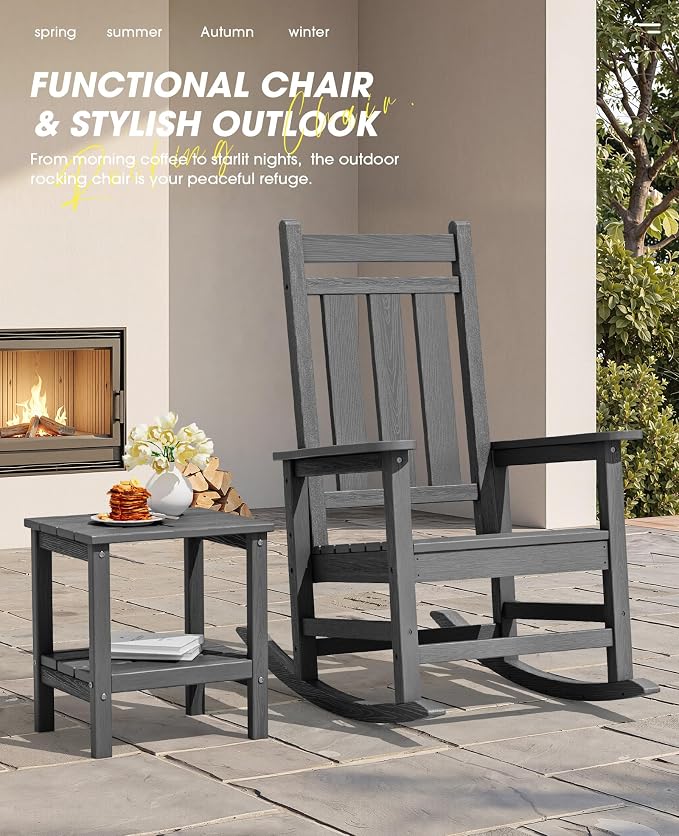 Oversized Outdoor Rocking Chair Set of 2, HDPE Patio Rockers - Image 5