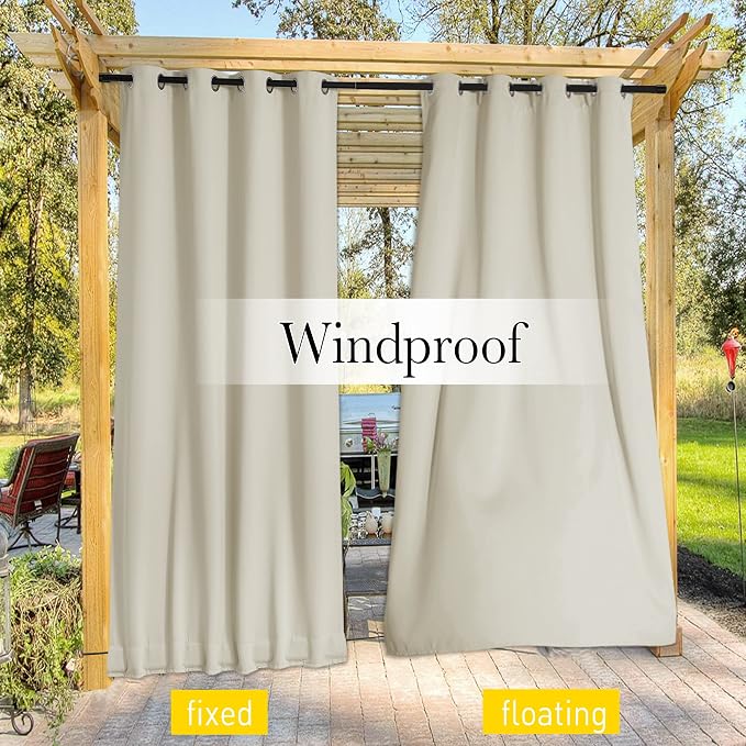 NICETOWN 2 Panels Thermal Outdoor Curtains Windproof W52xL72 Light Beige | - Image 7
