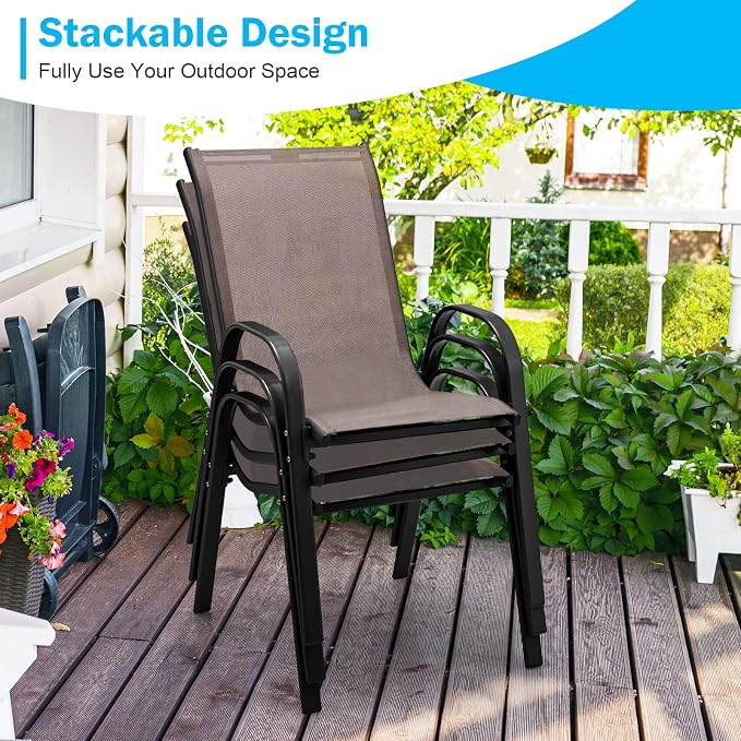Tangkula Patio Dining Chairs Set of 2, Outdoor Stackable All Weather Heavy Duty - Image 4
