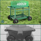 Garden Cart with Seat, 3-in-1 Rolling Seat with Wheels - Image 8