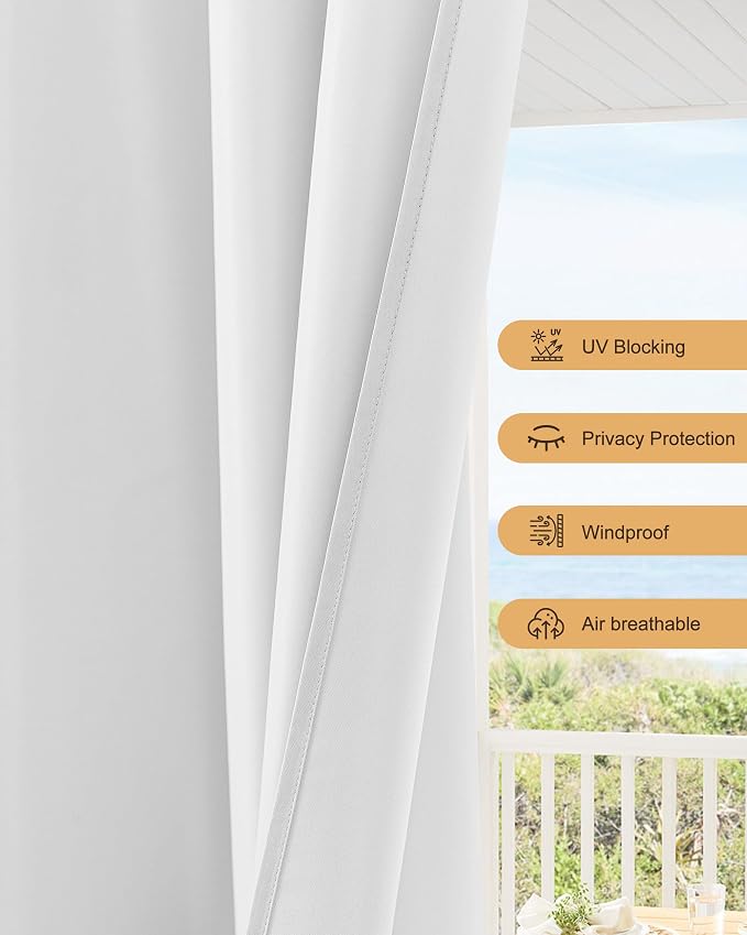 Outdoor Curtains for Patio Waterproof Rod Pocket 8 Pcs 54x95 Inch White | - Image 4