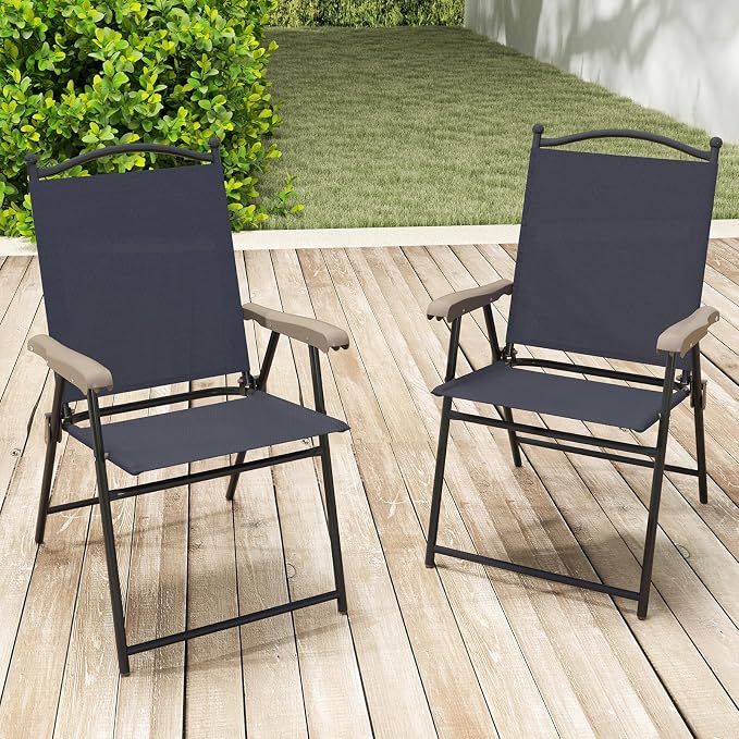 GIANTEX Set of 4 Patio Folding Chairs, Outdoor Patio Dining Chairs w/Armrest - Image 7