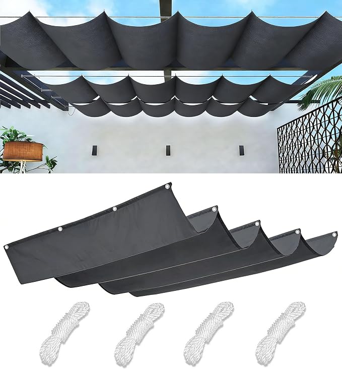 Retractable Sun Shade Sail 10' x 21' Waterproof Wave Pergola Shade Cover by WoaceSunShadeSail