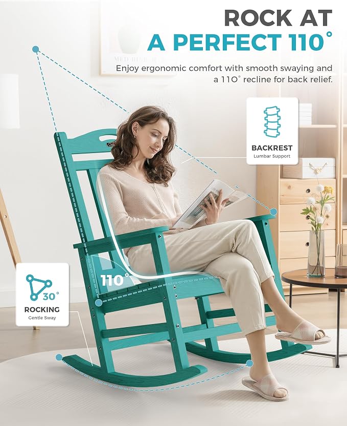 Oversized Outdoor Rocking Chairs Set of 4, 380lbs Heavy-Duty Large Patio Rocker - Image 5