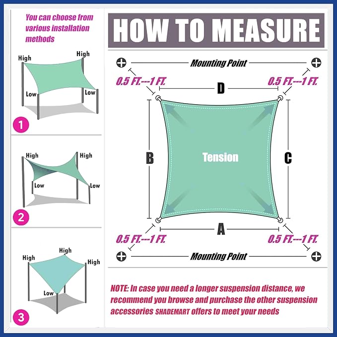 10' x 22' Blue Sun Shade Sail Rectangle SMSLR Canopy Fabric Cloth Screen - Image 6