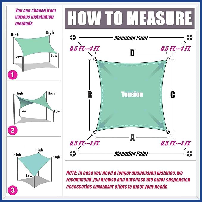 6' x 6' Green Sun Shade Sail UPF50 Square smTAPR0816 Canopy Fabric Cloth Screen - Image 6
