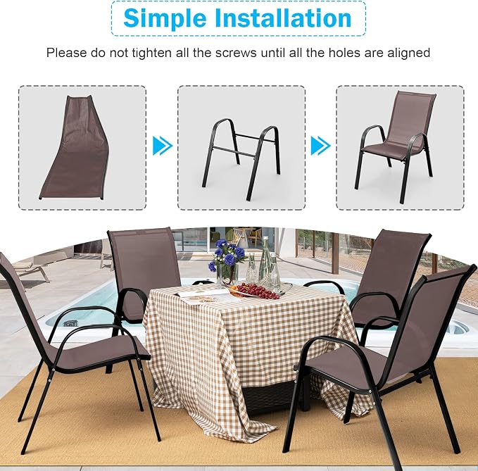 Tangkula Patio Dining Chairs Set of 2, Outdoor Stackable All Weather Heavy Duty - Image 5