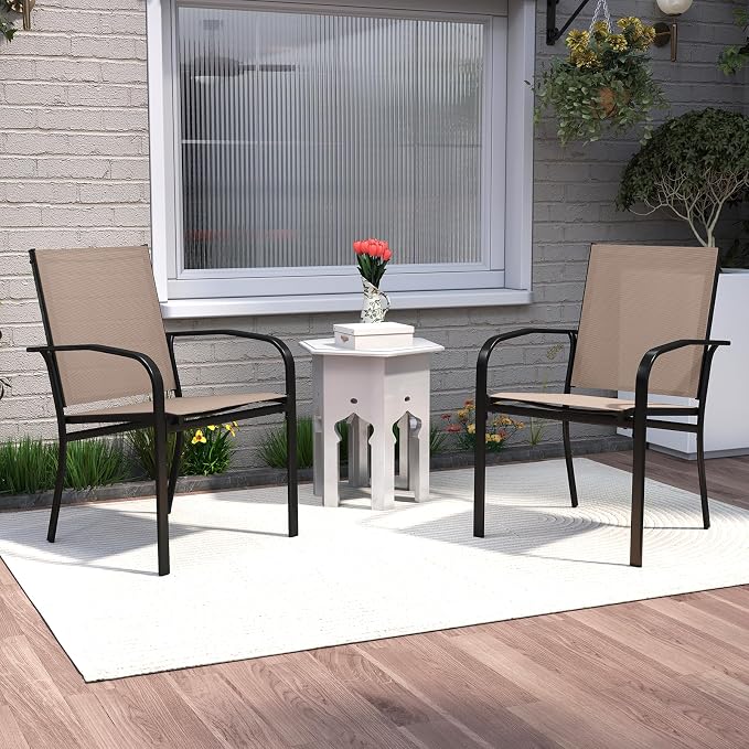 GIANTEX Stackable Patio Chairs Set of 2, All Weather Outdoor Dining Chairs - Image 2