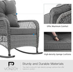 Patio Furniture Set 3 Pieces, Wicker Outdoor Rocking Bistro Set, Backyard or - Image 3