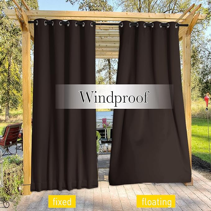 NICETOWN 2 Panels Outdoor Curtains Waterproof Extra Long W52xL108 Brown | - Image 5