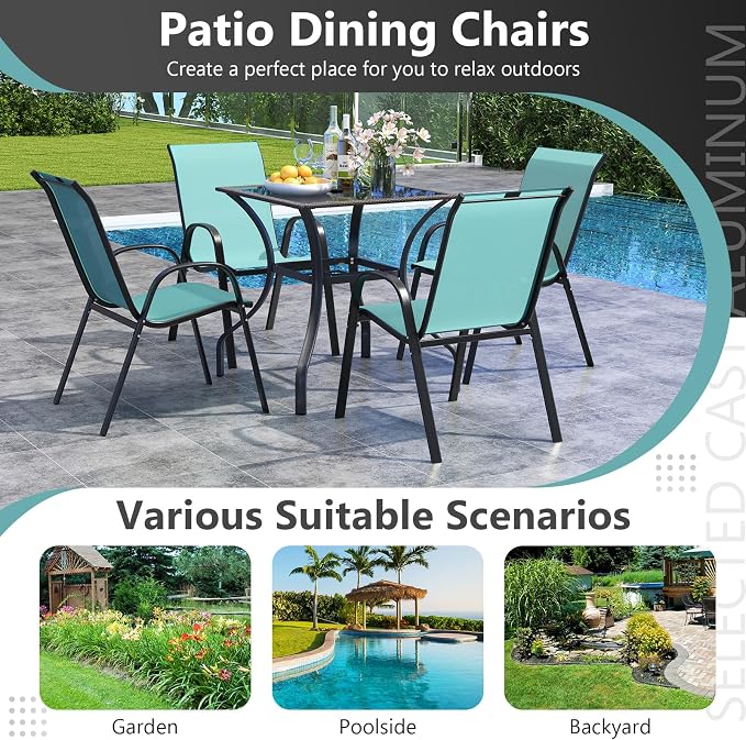 COSTWAY Patio Stackable Dining Chairs Set of 2 - Image 8