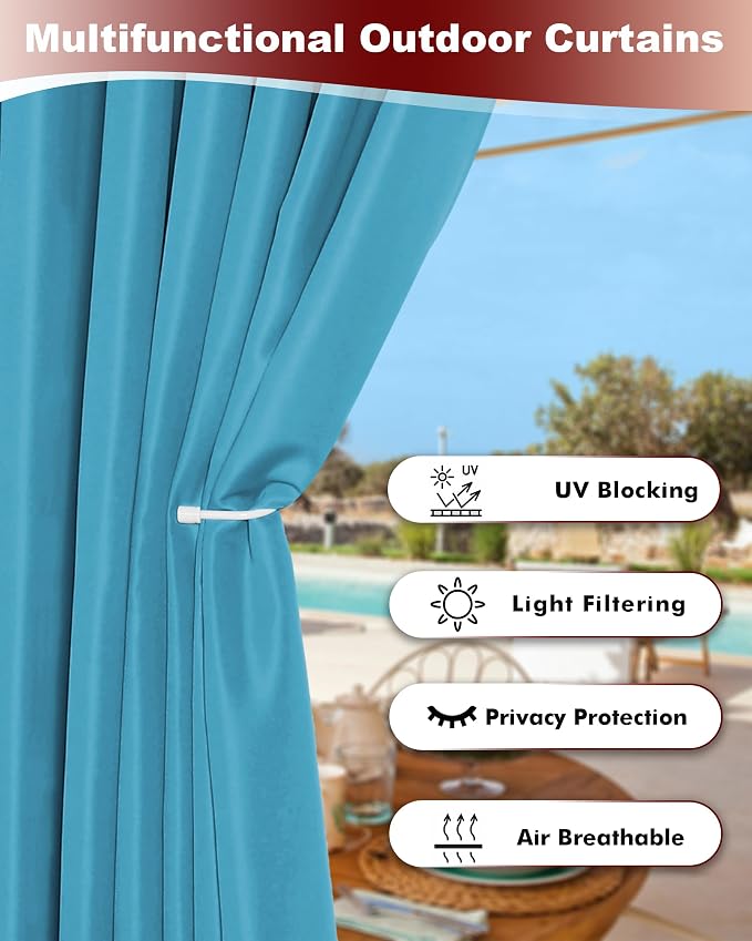 Grommet Outdoor Curtains for Patio Waterproof 8 Pcs 54x95 In Teal | - Image 3