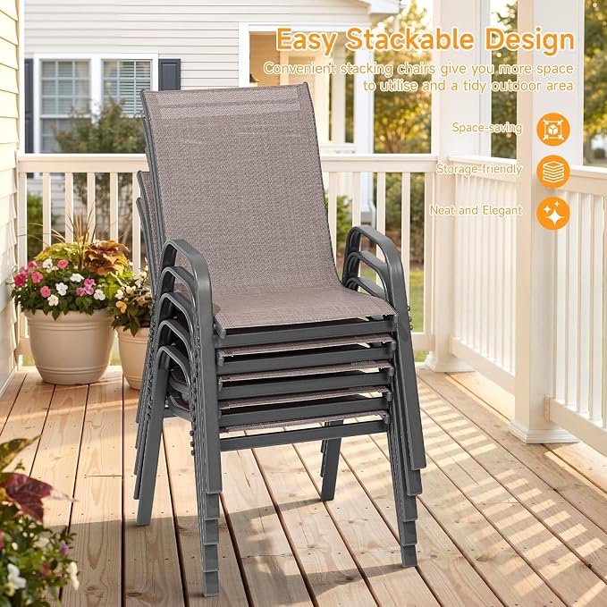 Patio Chairs Set of 4, Stackable Outdoor Dining Chairs | All Weather Dining Set - Image 4
