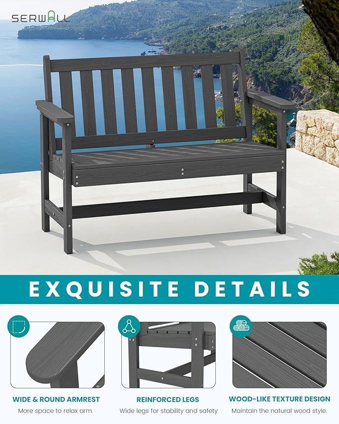 SERWALL HDPE Outdoor Bench, Weatherproof Porch Bench, 2 Pack, Suitable - Image 4