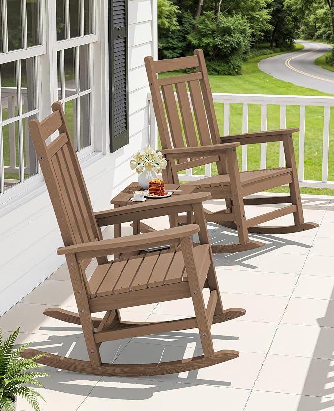 Oversized Outdoor Rocking Chair Set of 2, HDPE Patio Rockers - Image 2