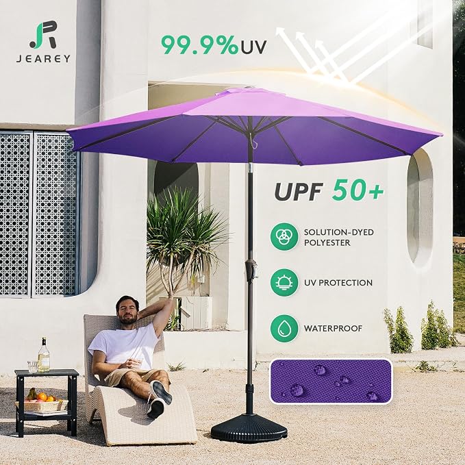 JEAREY 9FT Outdoor Patio Umbrella, Market Umbrella, Dark Purple | Outdoor Table - Image 3