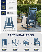 Oversized Outdoor Rocking Chairs Set of 2, Porch Rocker Unique Blue | - Image 9