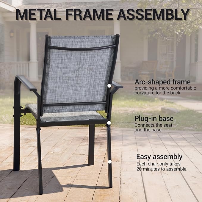 Patio Chairs Set of 4, Stackable Outdoor Dining Chairs, All Weather Breathable - Image 7