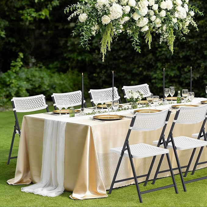 4-Pack White Folding Chairs, Mesh Plastic Seat - Image 8