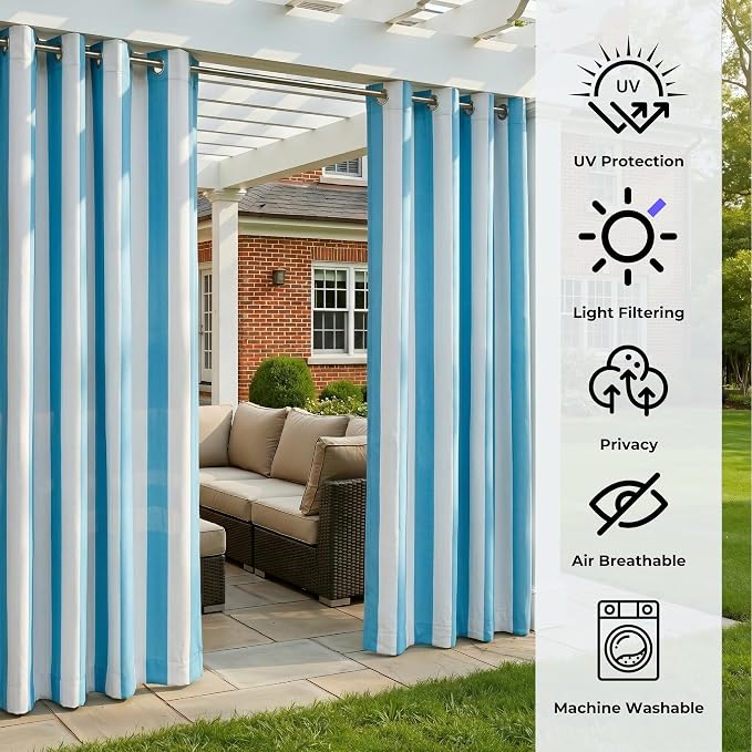 4 Panels Outdoor Stripe Curtains - Image 4