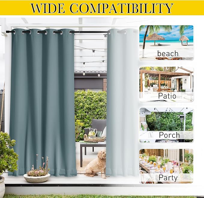 NICETOWN Outdoor Curtains Waterproof Fixed Bottom W52xL95 Greyish Blue | - Image 6