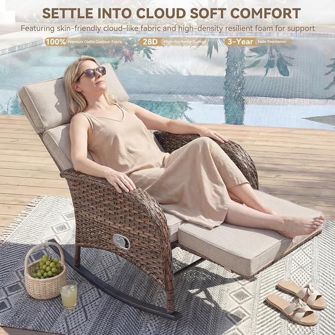 3 Pieces Zero Gravity Wicker Patio Rocking Recliner Chairs Set of 2 - Image 4