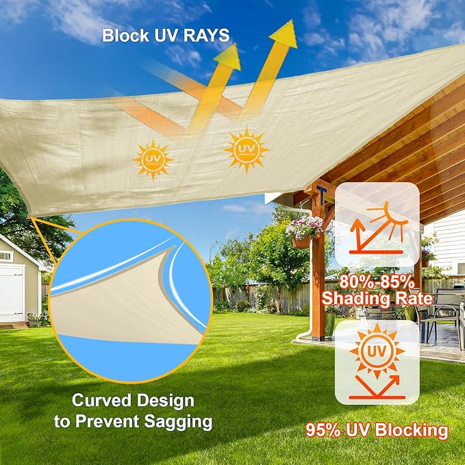 Sun Shade Sail 10'x15' Butter Cream Rectangle Custom Size | 95% UV Block - Image 4