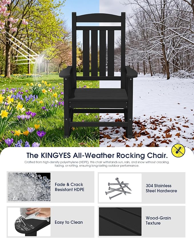 Oversized Outdoor Rocking Chairs Set of 6, HDPE Porch Rocker - Image 4