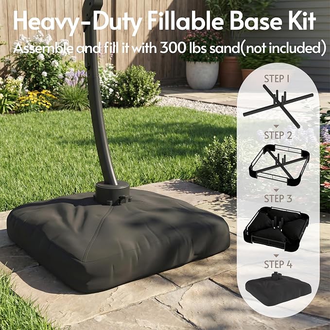 11FT Solar Powered LED Light Cantilever Patio Umbrella - Image 4