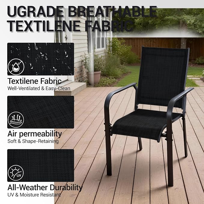 Patio Chairs Set of 8, Stackable Outdoor Dining Chairs, All Weather Breathable - Image 5