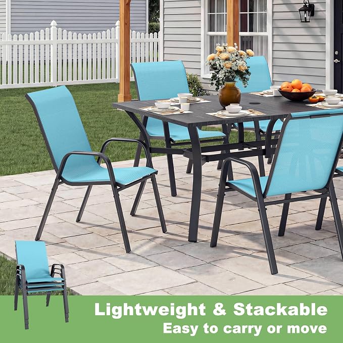 Outdoor Patio Chairs Set of 8 Stackable Dining Chairs All-Weather Textilene - Image 6