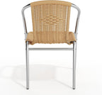 EMMA + OLIVER Aluminum and Beige Rattan Indoor-Outdoor Stack Chair | Outdoor - Image 9