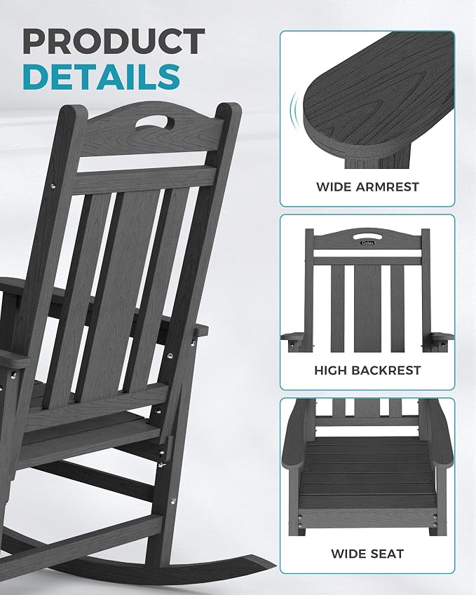 Oversized Outdoor Rocking Chairs Set of 4, 380lbs Heavy-Duty Large Patio Rocker - Image 6