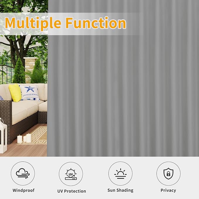 Easy-Going Outdoor Patio Curtains 2 Panels, 54x120 inch, Light Grey | Privacy - Image 5