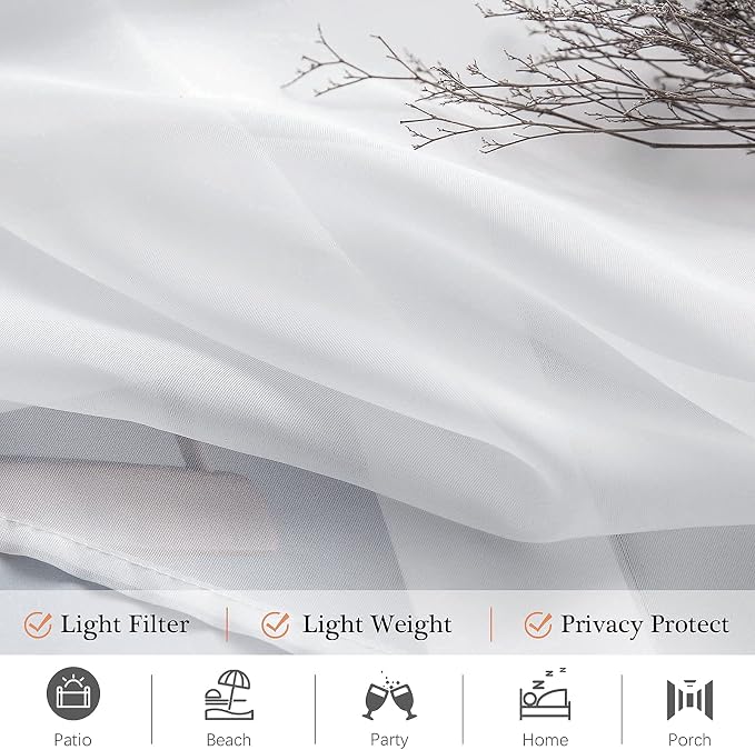 MIULEE White Waterproof Outdoor Sheer Curtains - Image 3